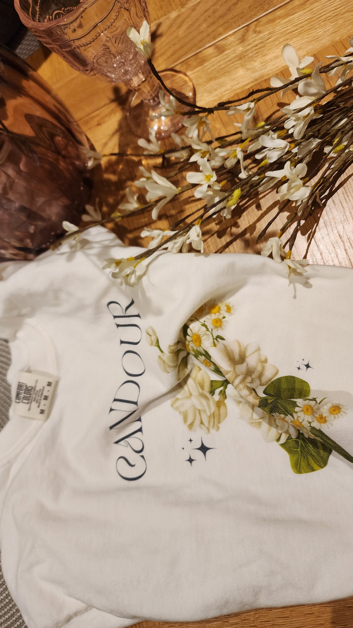Candour Floral T-Shirt — Vintage White Rose Graphic Tee - Medical Art Apparel