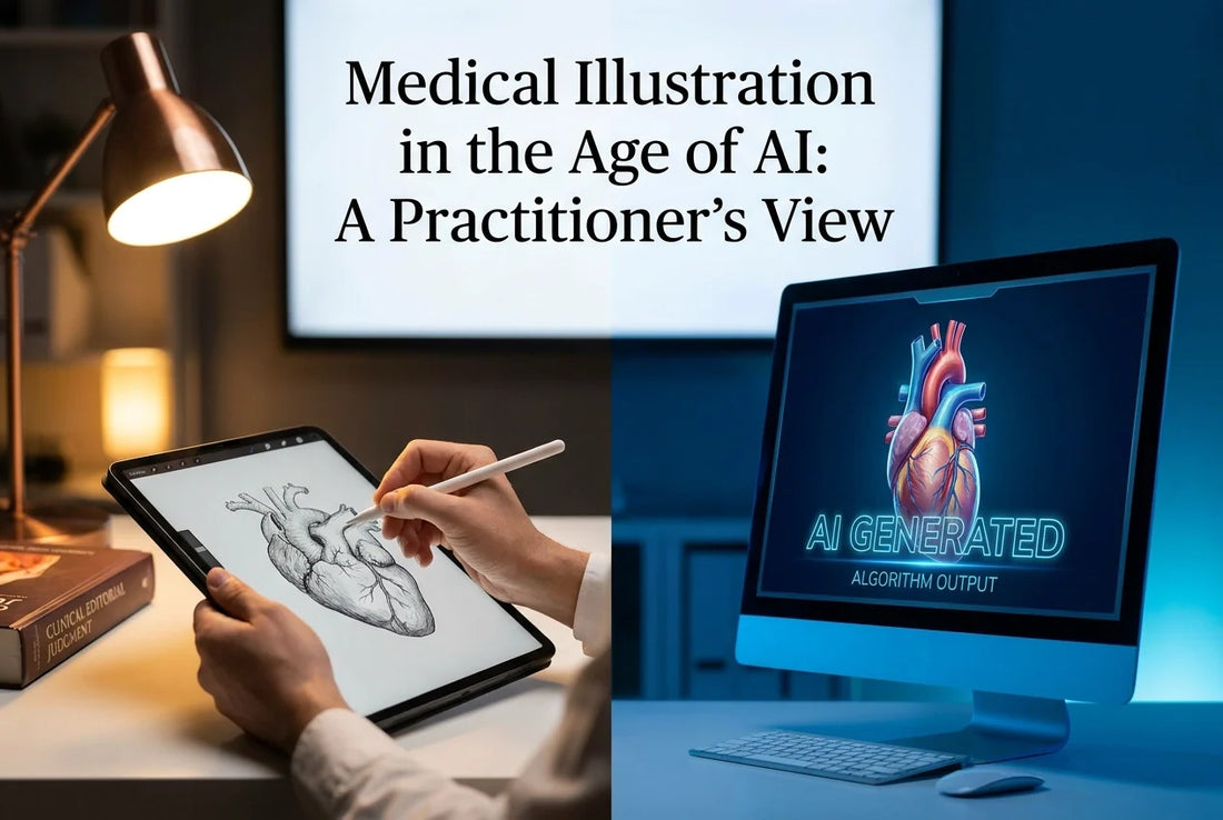 Professional header image for industry analysis: Medical Illustration in the Age of AI: A Practitioner's View