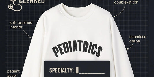 Exhausted doctor in soft sweatshirt relaxing after a long hospital shift, symbolizing post-call comfort and recovery