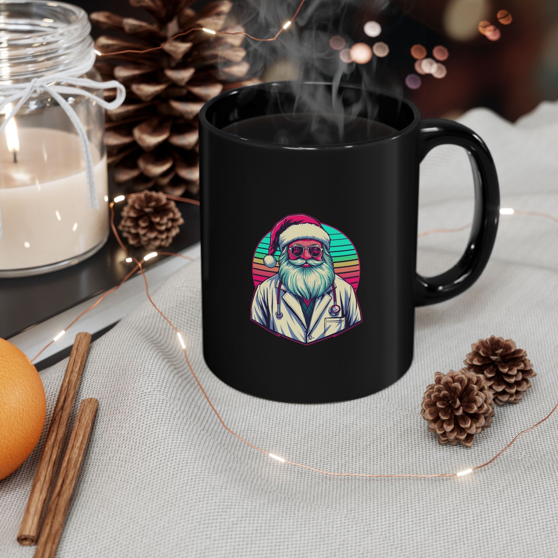 Retro Neon Santa Coffee Mug vintage holiday style mug