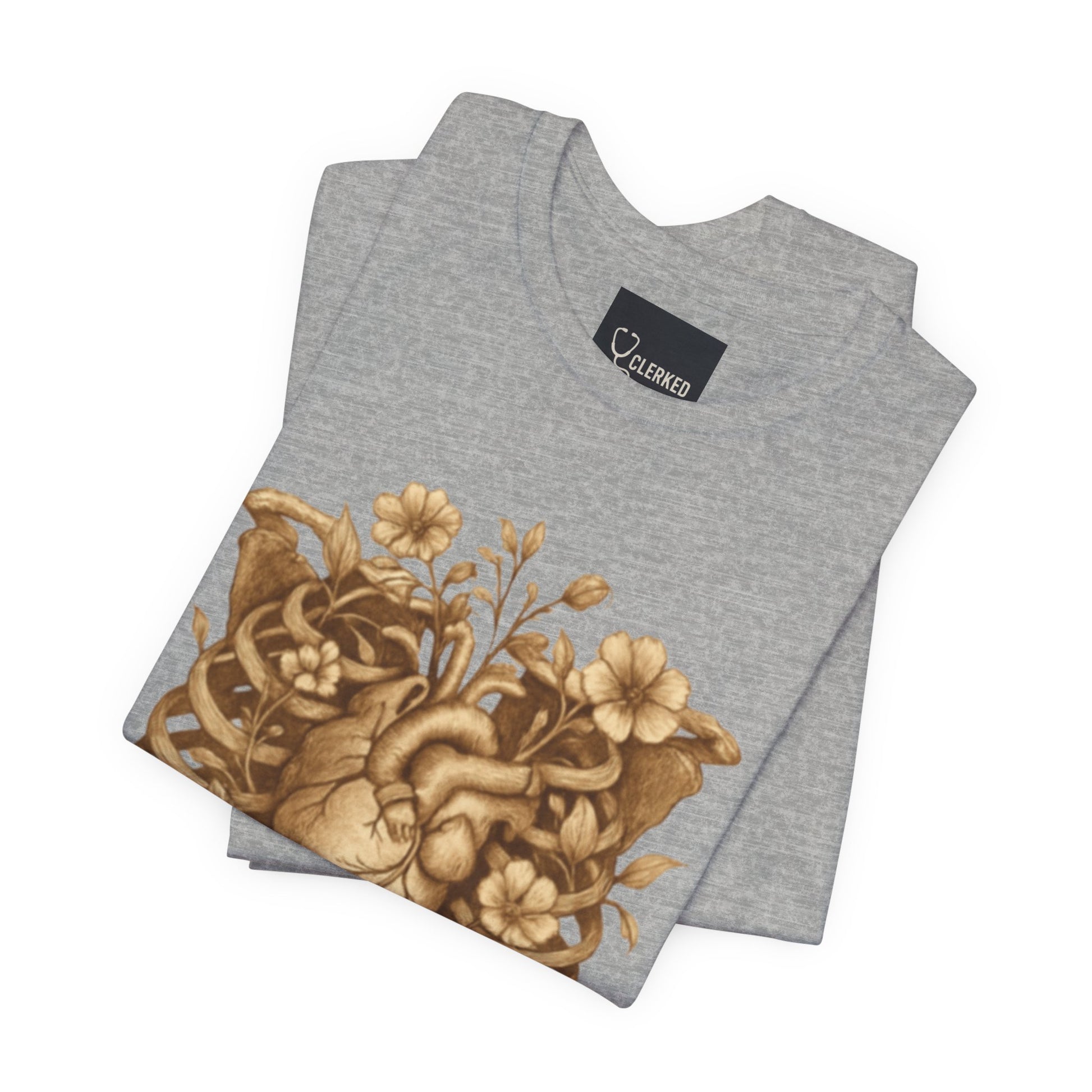 Anatomy Botanical Heart Sepia Tee - Medical Art Apparel