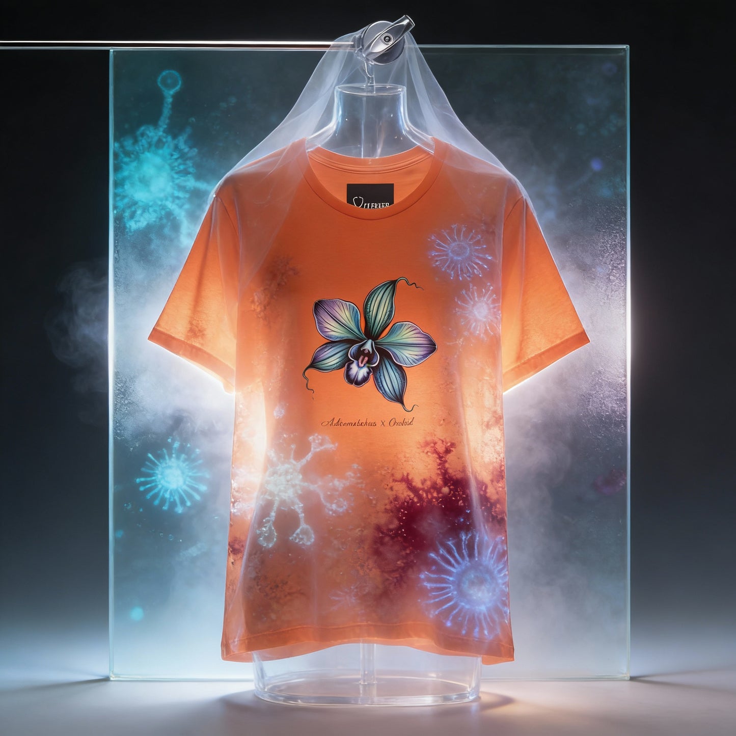 Botanical Orchid Microbial Tee - Achromobacter-Inspired Turquoise Floral Art - Medical Art Apparel