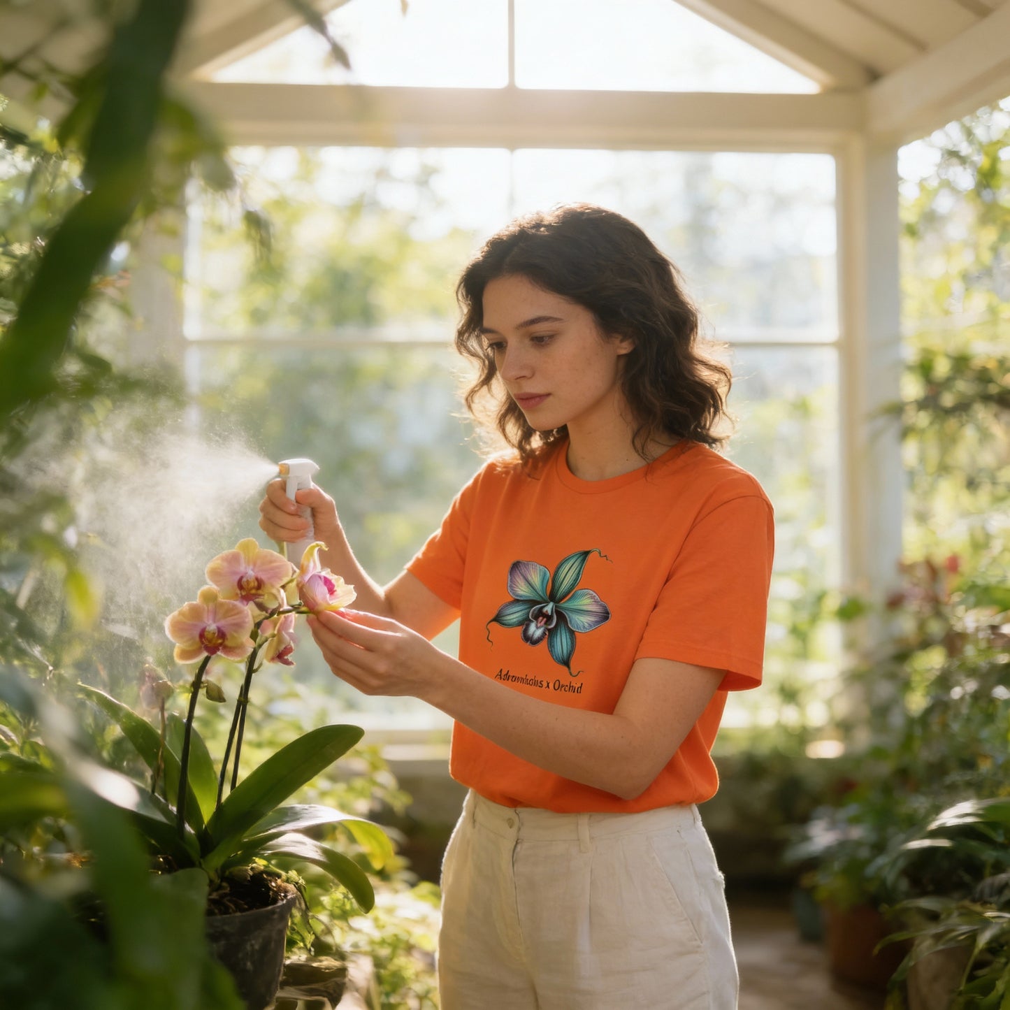 Botanical Orchid Microbial Tee turquoise floral view 3