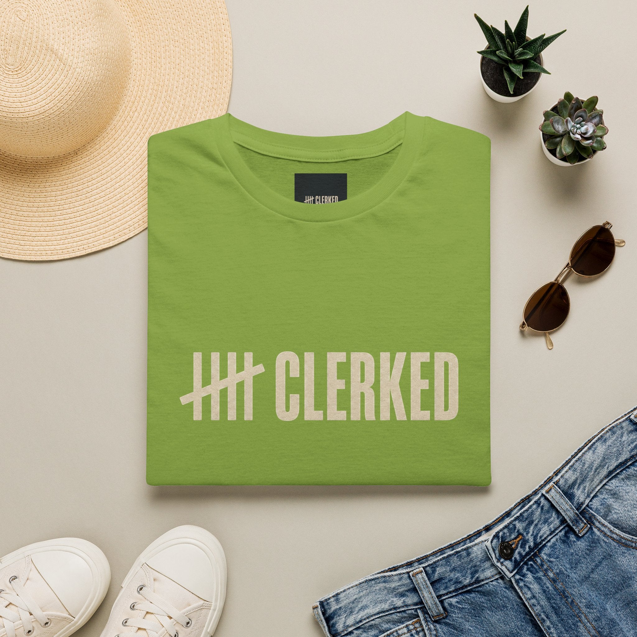 Minimalist Clerked logo print on the front of the flagship graphic tee