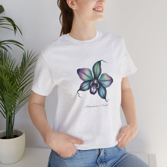 Botanical Orchid Microbial Tee - Achromobacter-Inspired Turquoise Floral Art - Medical Art Apparel
