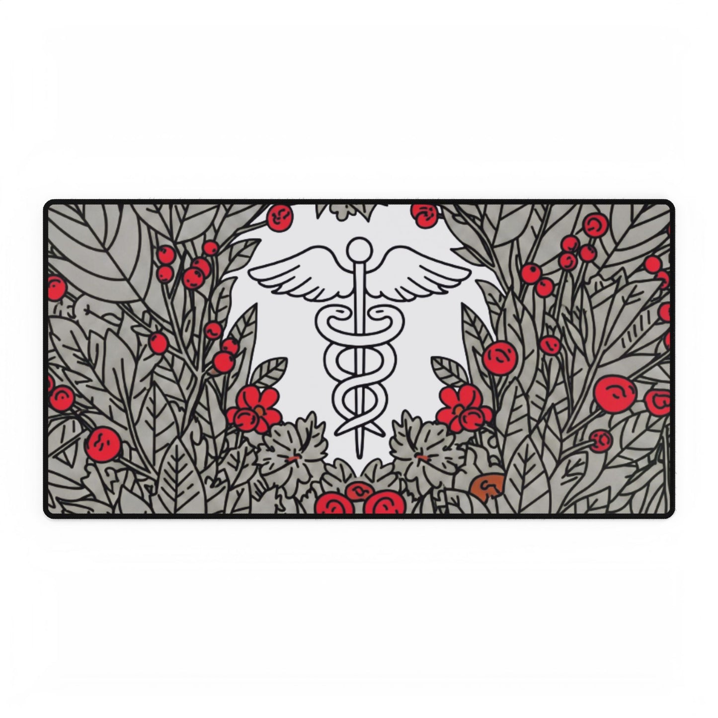 Medical Caduceus Desk Mat floral nurse and doctor pad detail