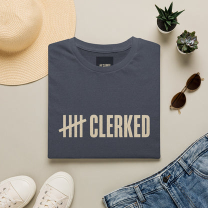 Minimalist Clerked logo print on the front of the flagship graphic tee