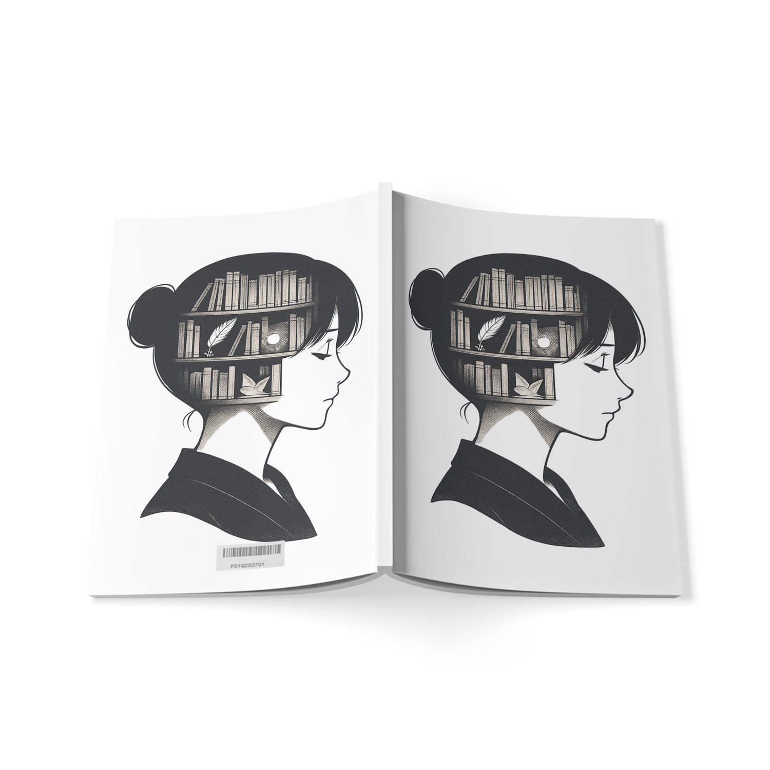 A5 Softcover Notebook — 'Bookish Mind' Monochrome Illustration Journal for Readers & Writers A5 Lined