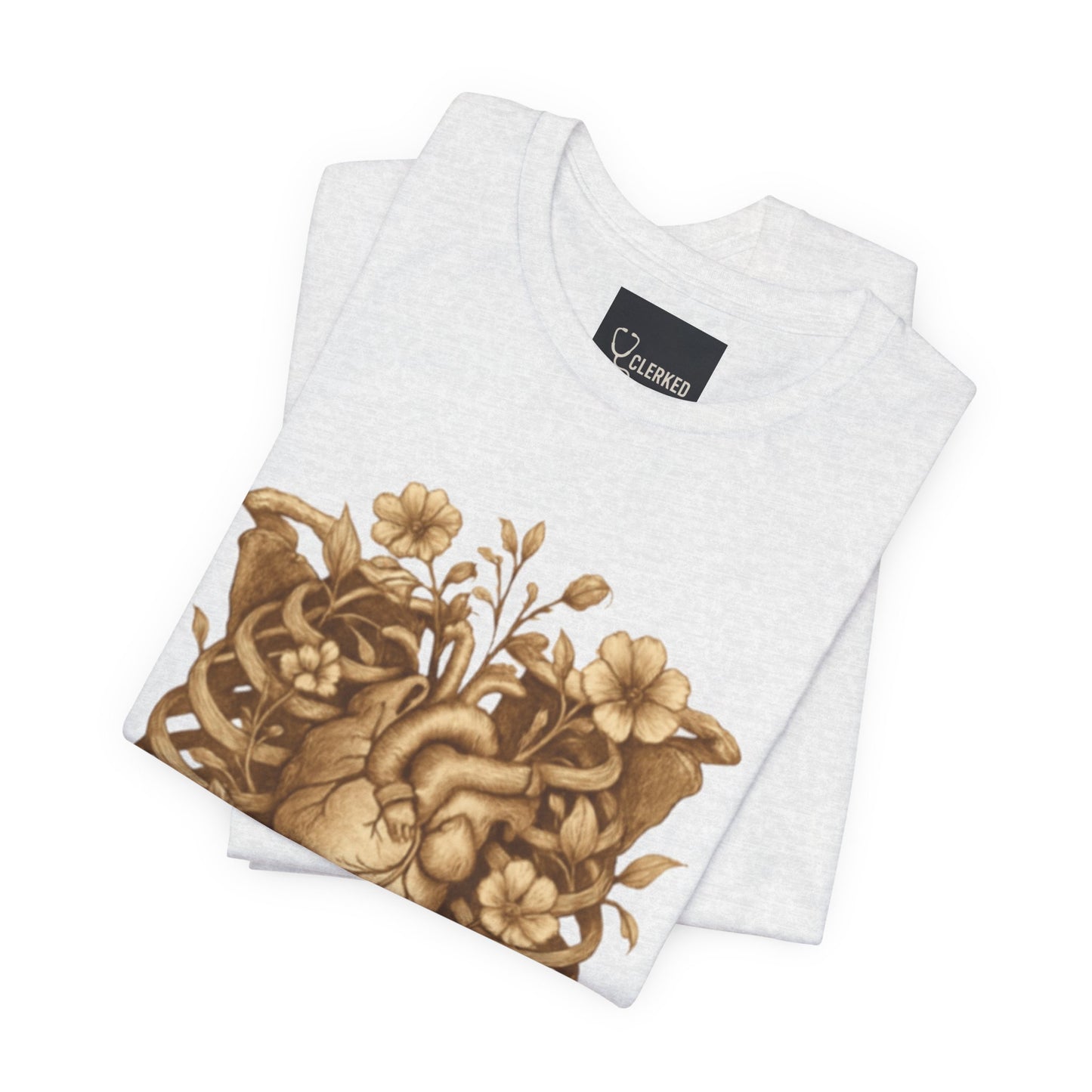Anatomy Botanical Heart Sepia Tee - Medical Art Apparel