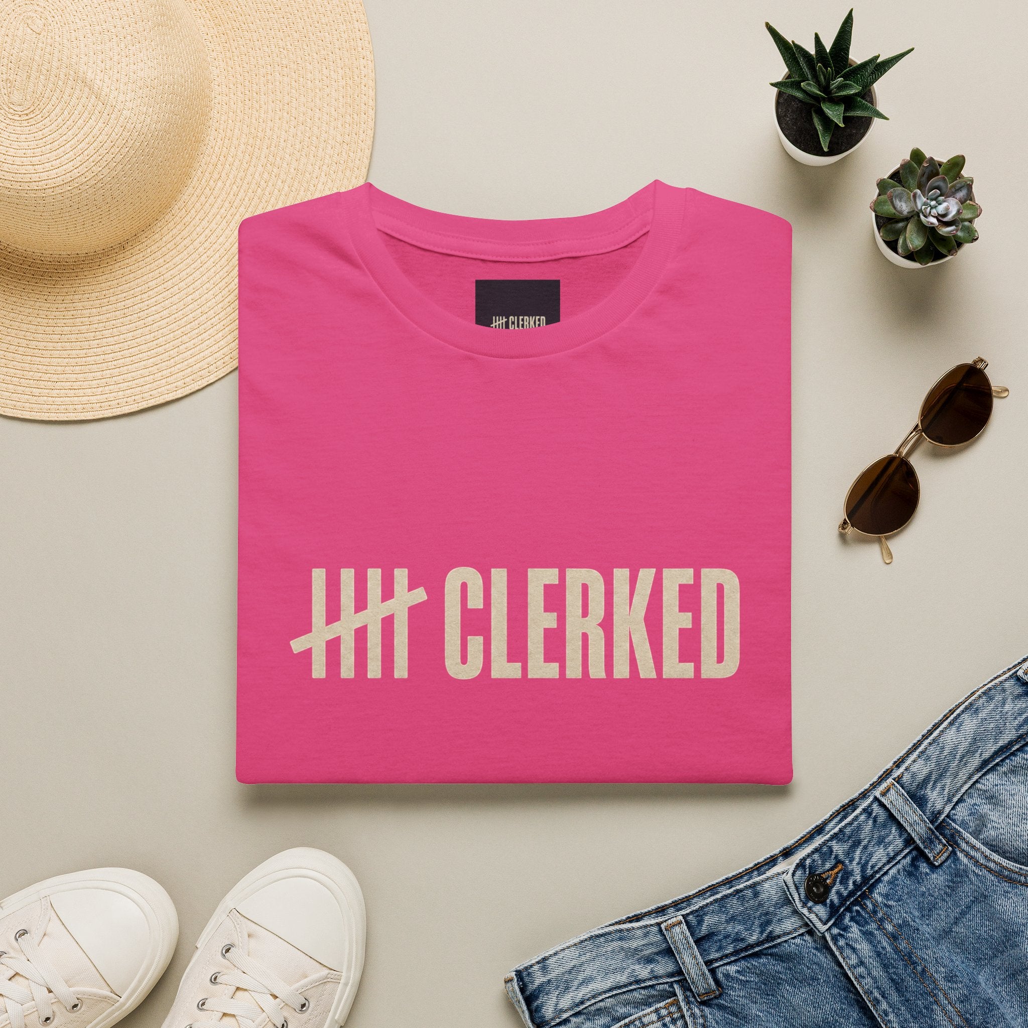 Minimalist Clerked logo print on the front of the flagship graphic tee