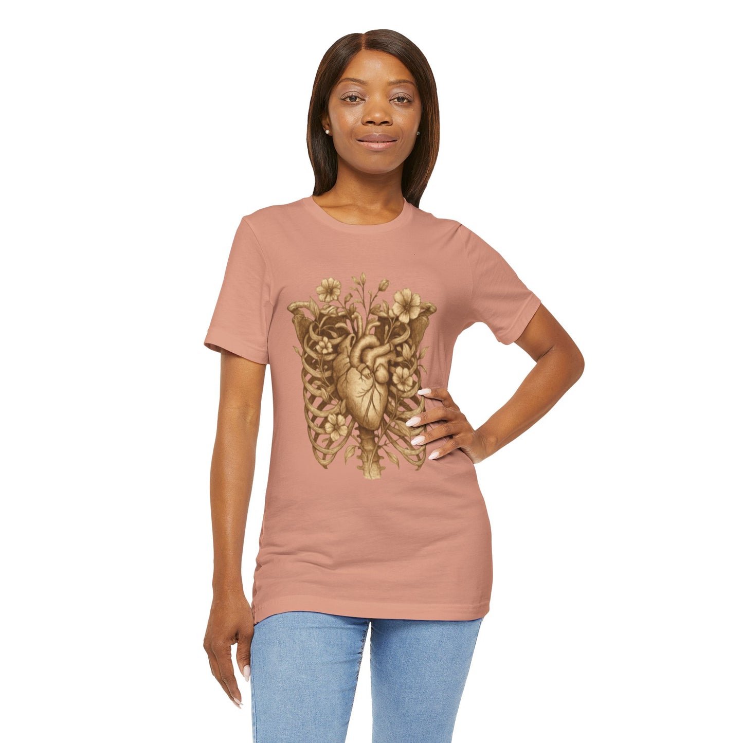 Anatomy Botanical Heart Sepia Tee - Medical Art Apparel