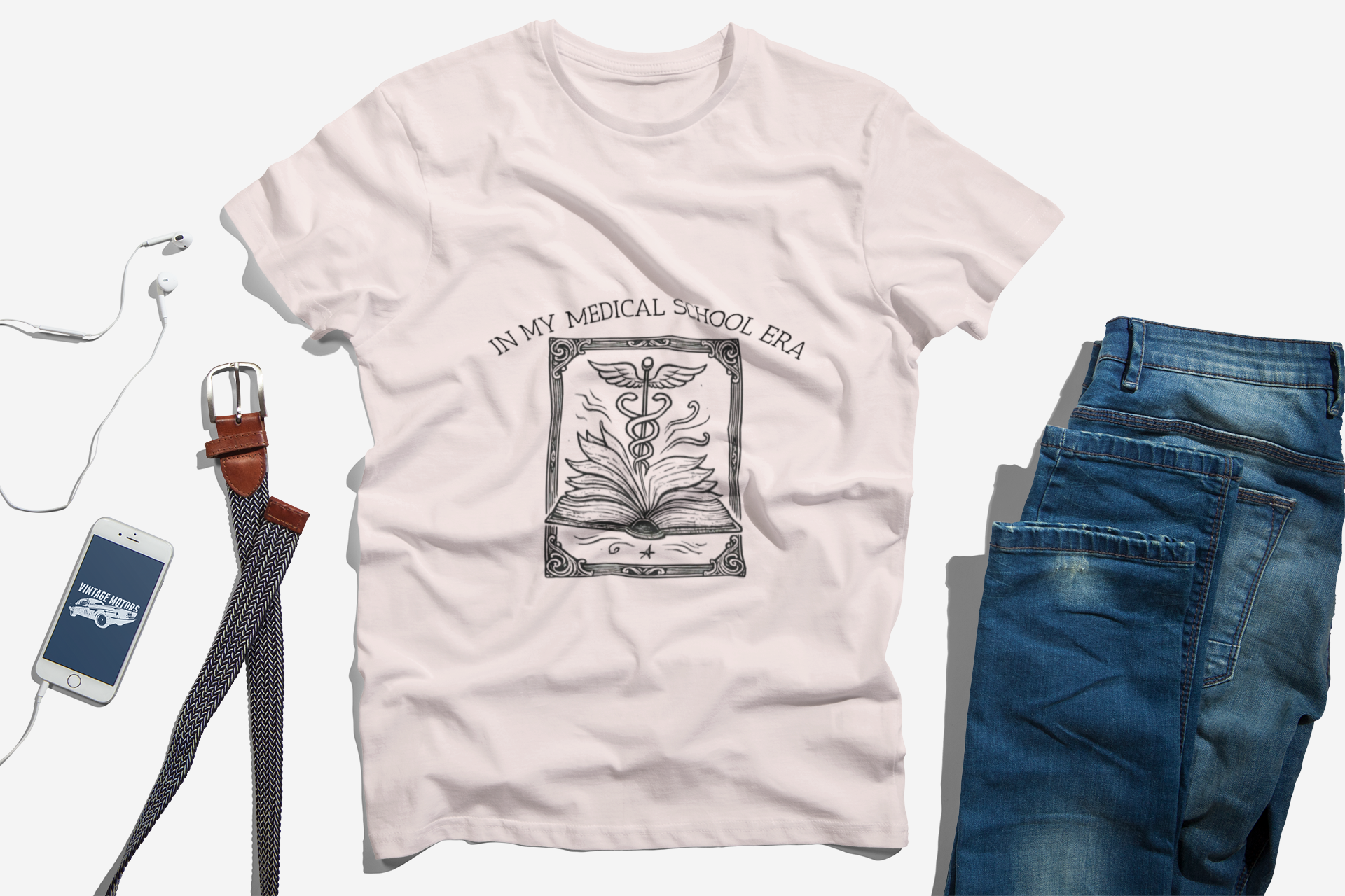 In My Medical School Era Caduceus Book Illustration Tee Art of Medicine 3