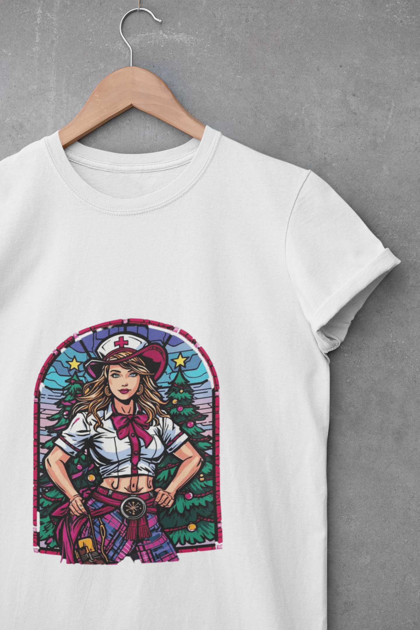 Cowgirl Nurse Christmas Tee stained glass vintage style