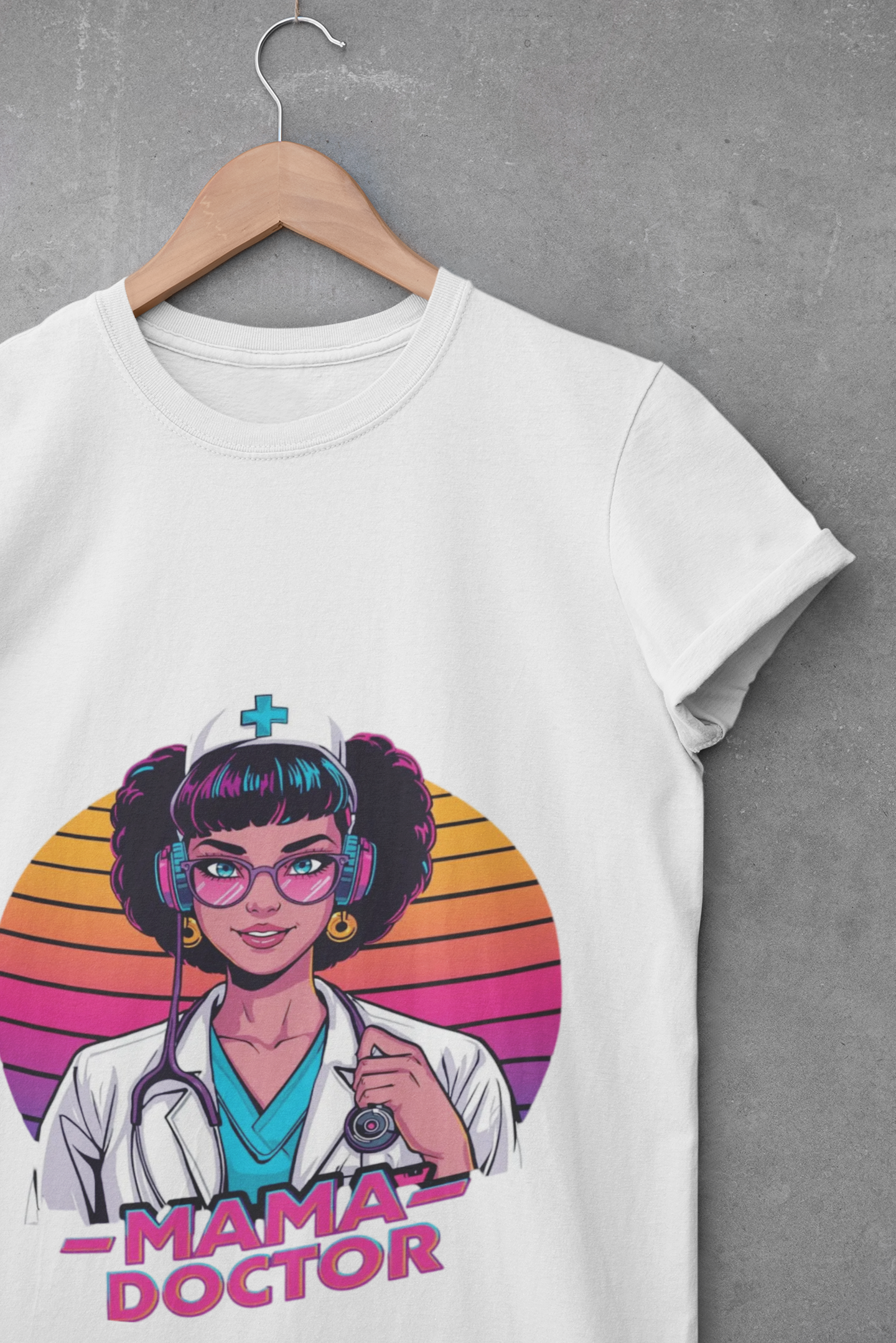 Mama Doctor Retrowave Cool Tshirt Art of Medicine gift apparel