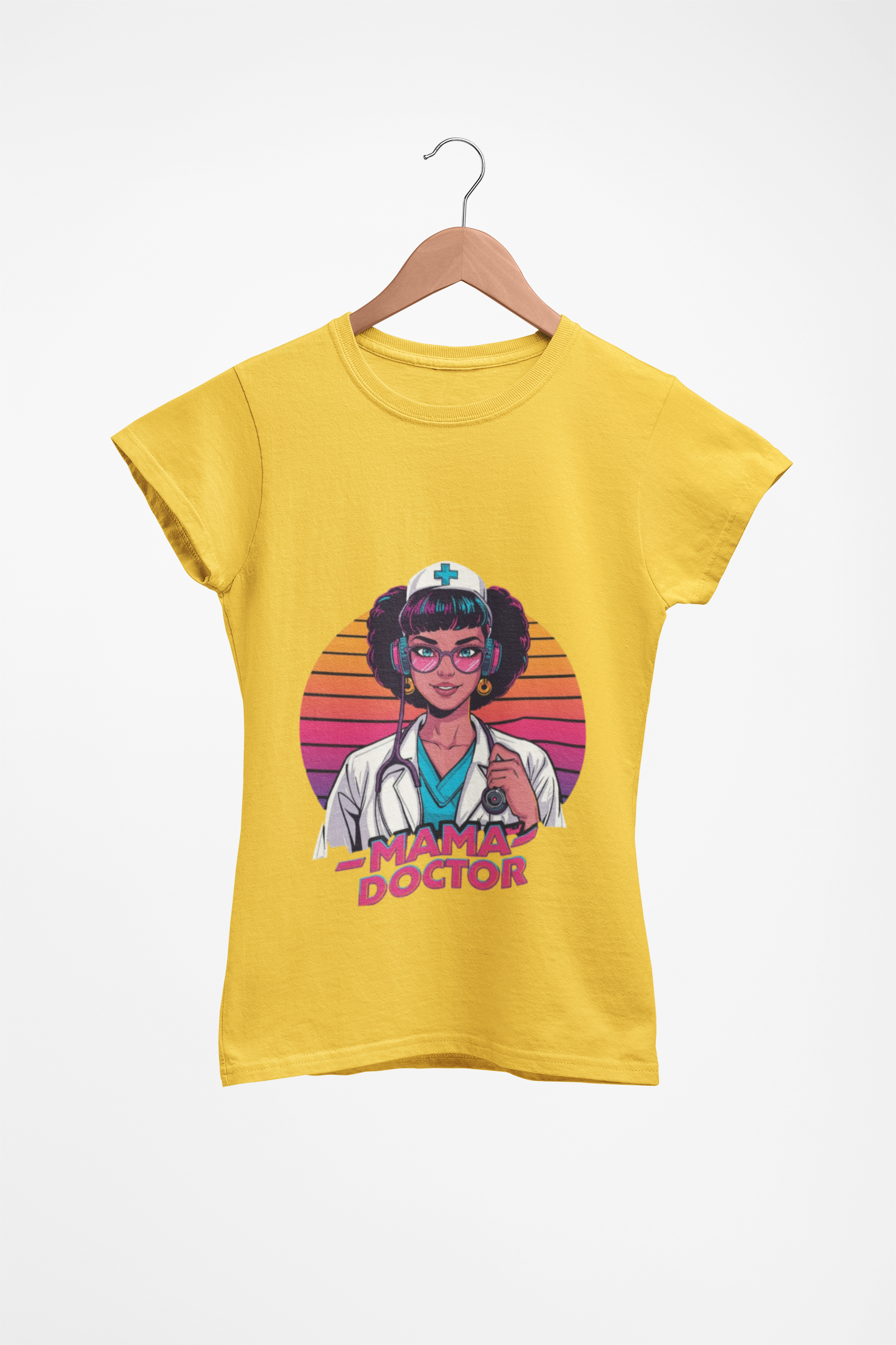 Mama Doctor Retrowave Cool Tshirt medical themed lifestyle apparel