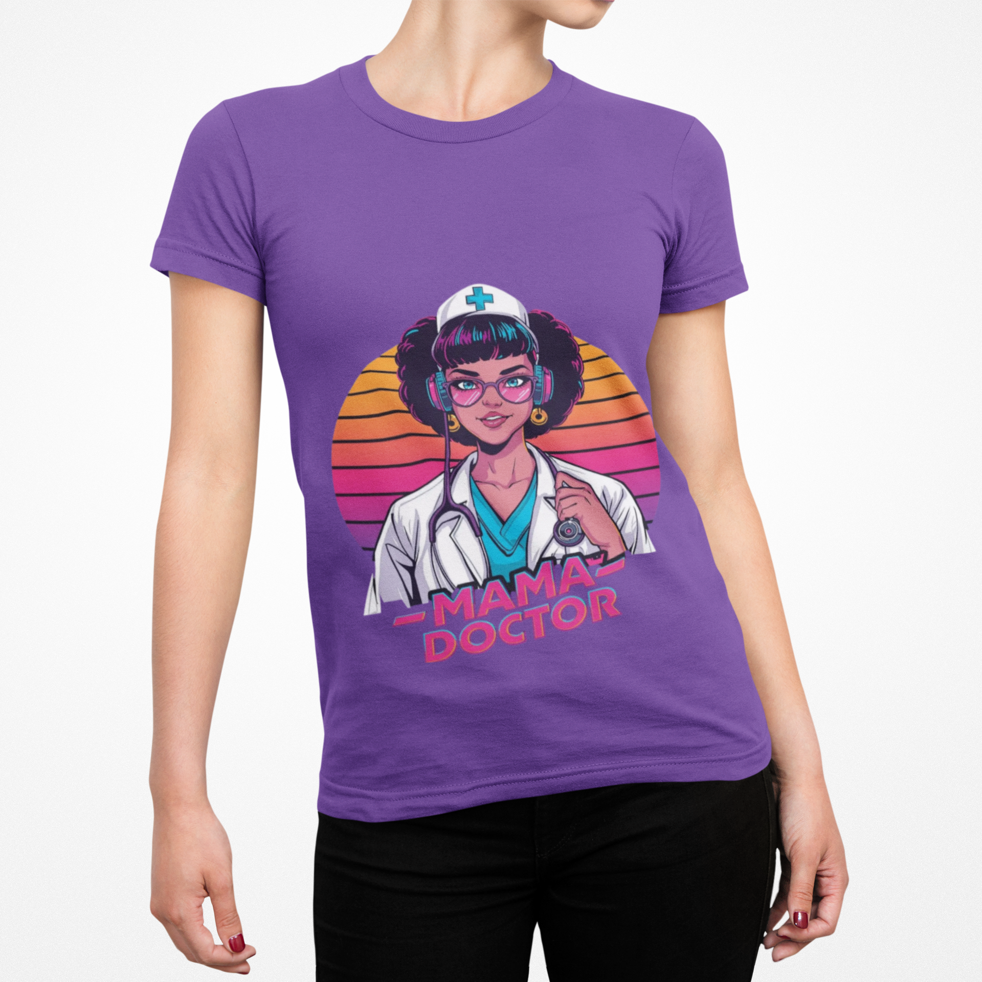 Mama Doctor Retrowave Cool Tshirt medical professional mom shirt