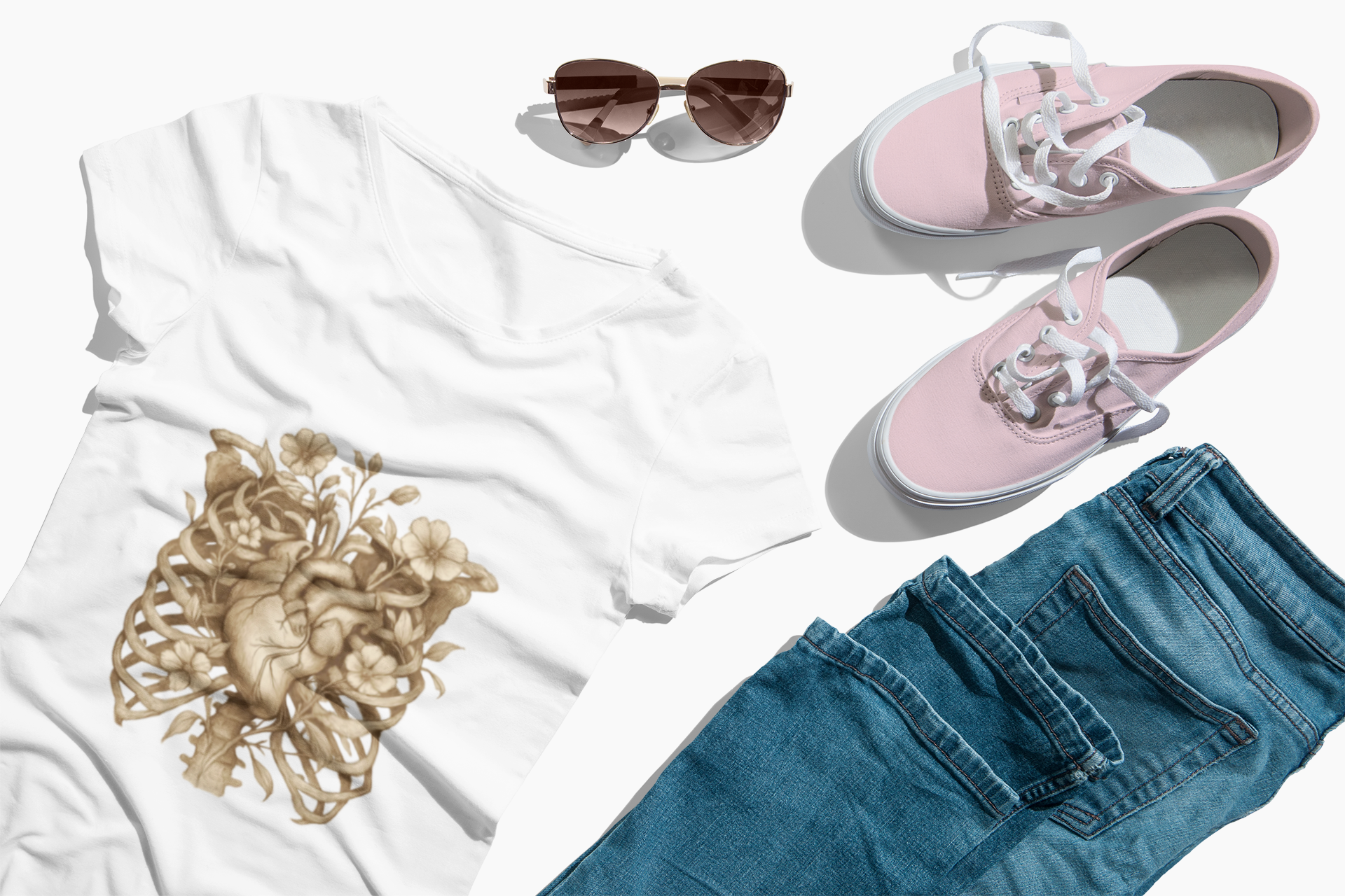 Anatomy Botanical Heart Sepia Tee - Medical Art Apparel