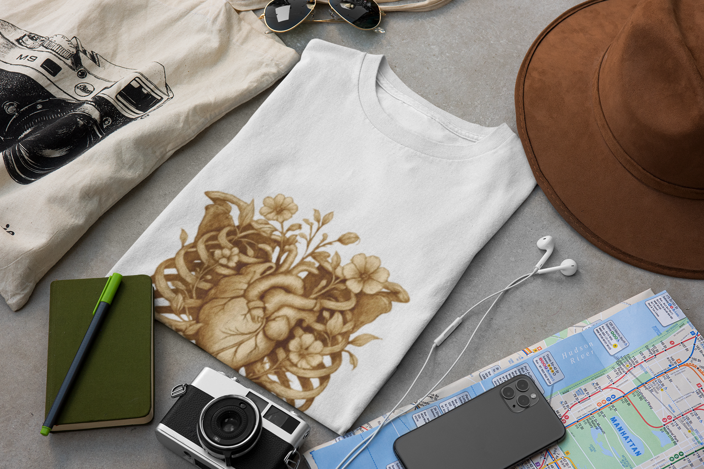 Anatomy Botanical Heart Sepia Tee - Medical Art Apparel