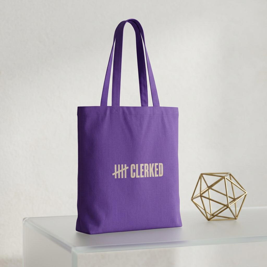 Minimalist cotton tote bag by Clerked shown in natural canvas colorway