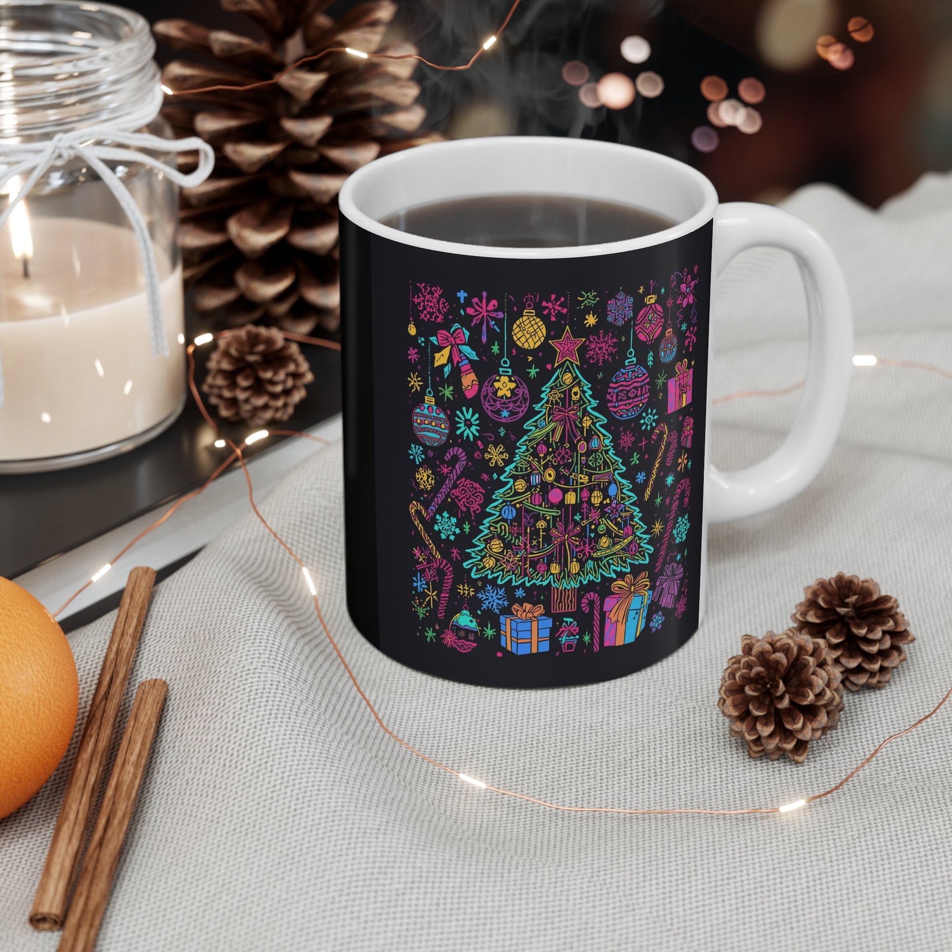 Neon Christmas Tree Mug unique festive medical themed mug