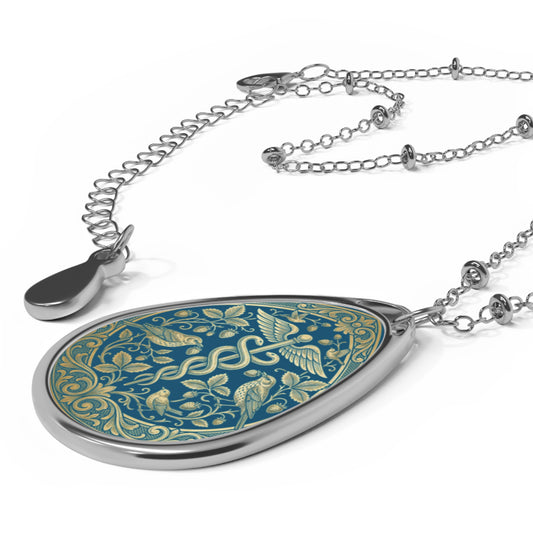 Oval Pendant Necklace Vintage Caduceus