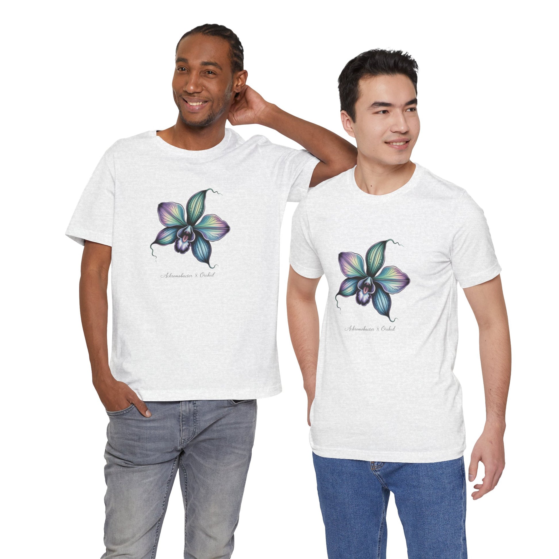 Botanical Orchid Microbial Tee - Achromobacter-Inspired Turquoise Floral Art - Medical Art Apparel