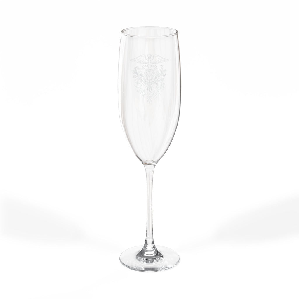 Graduation Champagne Flute  Caduceus Engraved