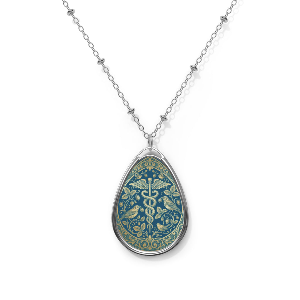 Oval Pendant Necklace Vintage Caduceus