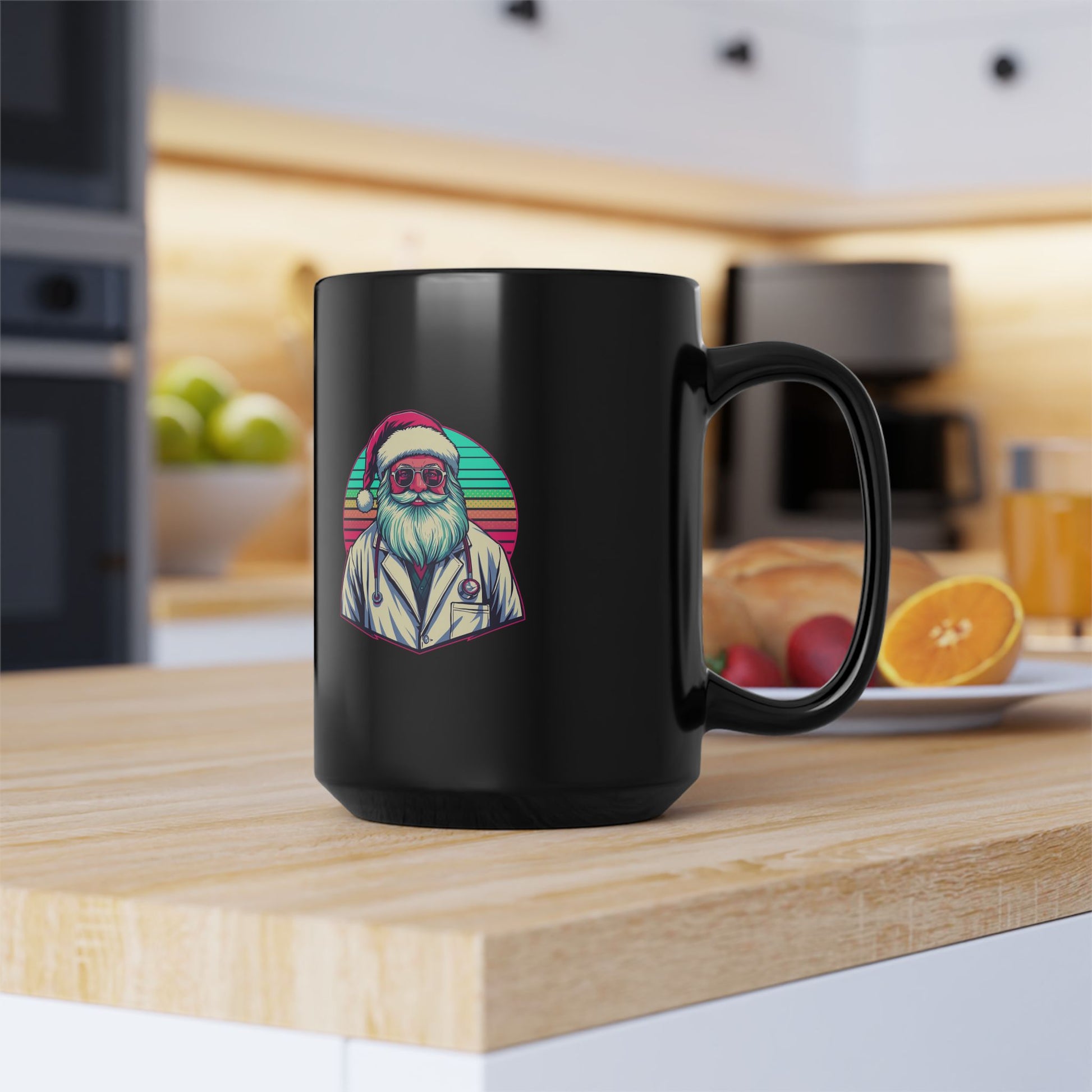 Retro Neon Santa Coffee Mug unique holiday cyberpunk mug