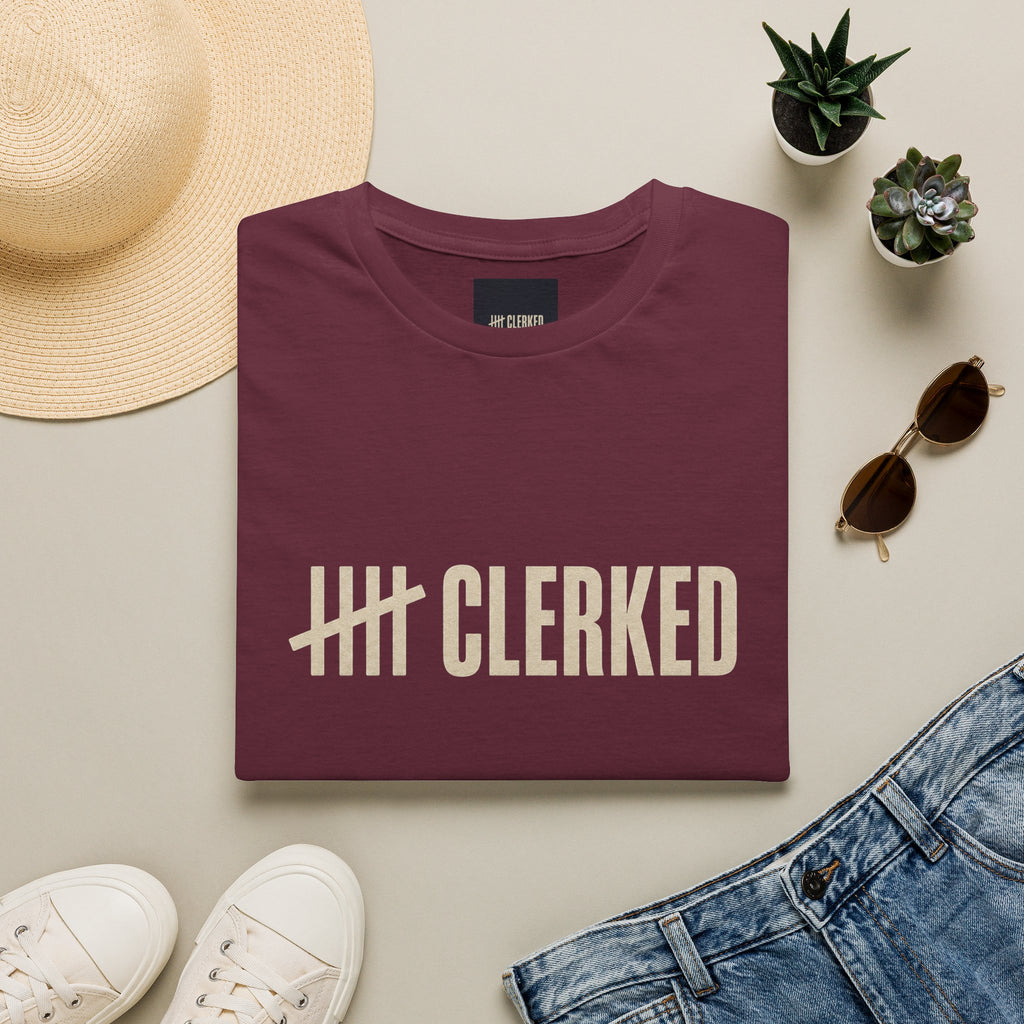 Minimalist Clerked logo print on the front of the flagship graphic tee