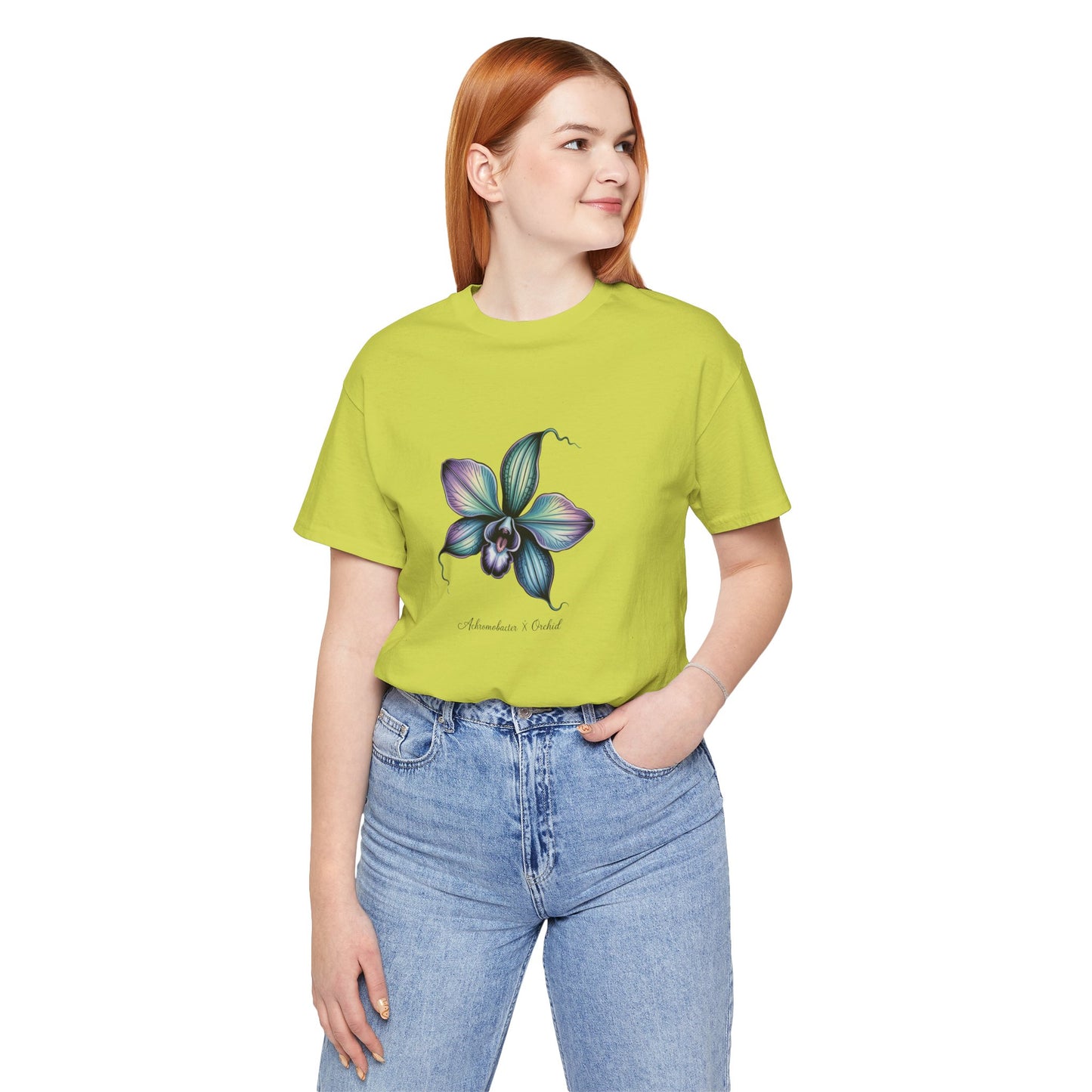 Botanical Orchid Microbial Tee - Achromobacter-Inspired Turquoise Floral Art - Medical Art Apparel