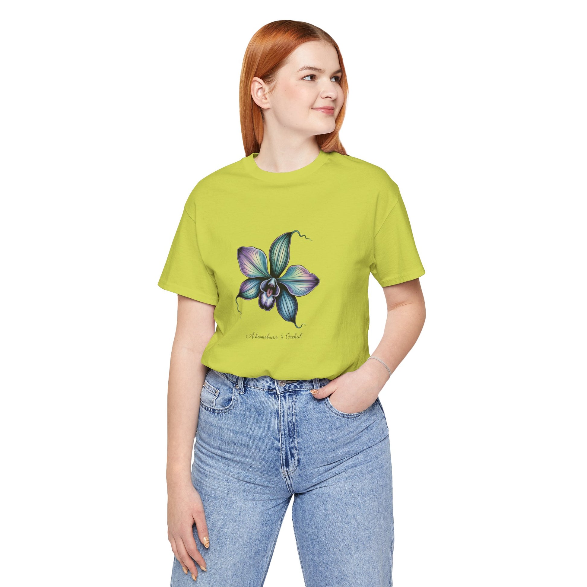 Botanical Orchid Microbial Tee - Achromobacter-Inspired Turquoise Floral Art - Medical Art Apparel