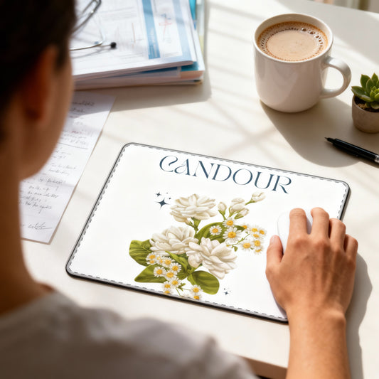 Candour Floral Mouse Mat white gardenias daisies design