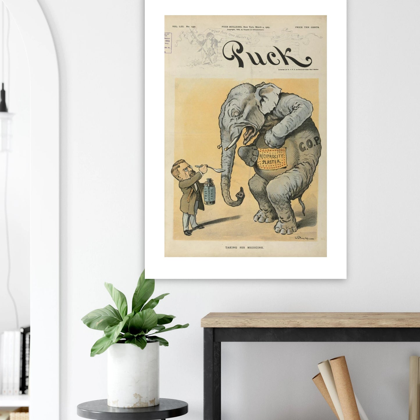 Taking his medicine elephant Cartoon unique healthcare wall art