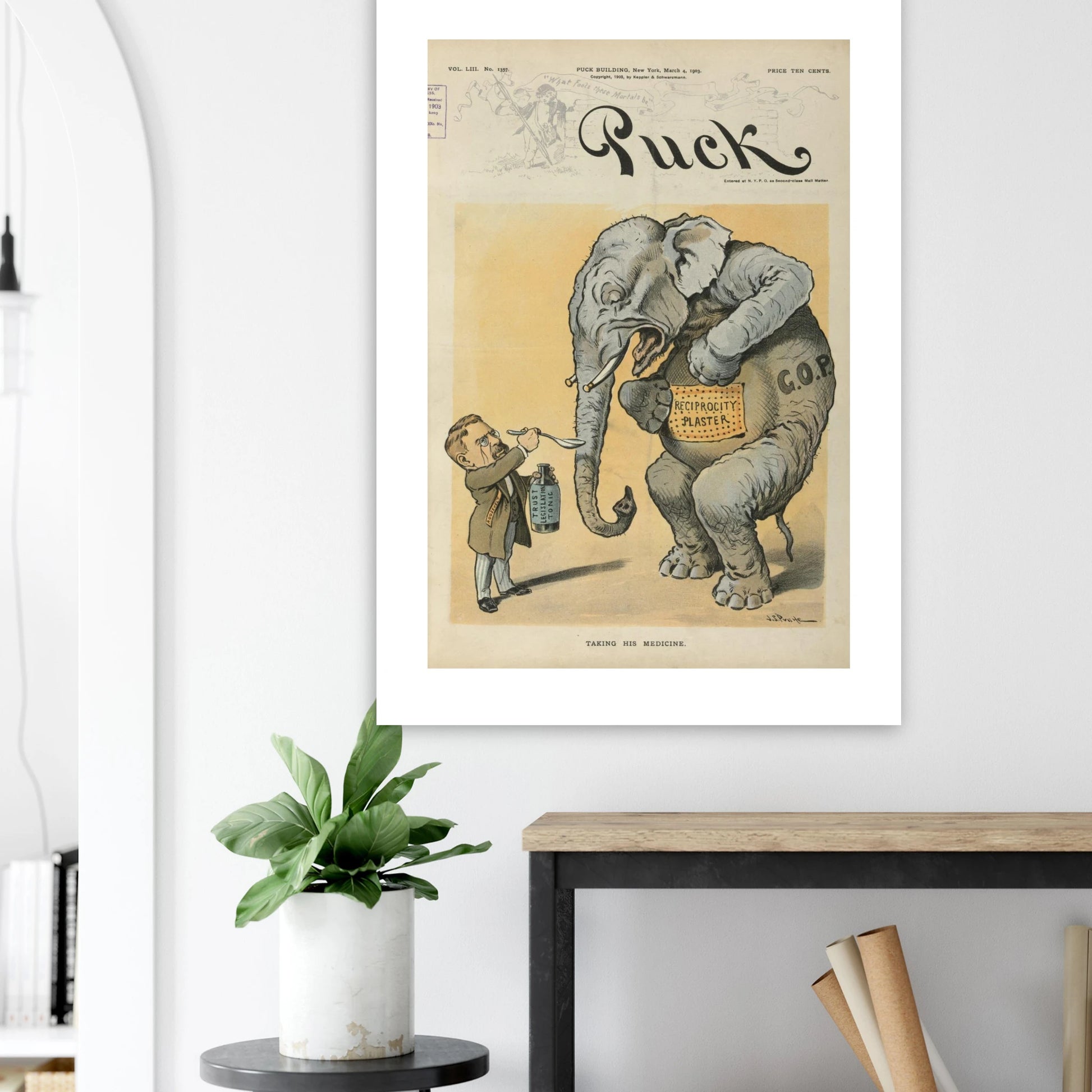 Taking his medicine elephant Cartoon unique healthcare wall art