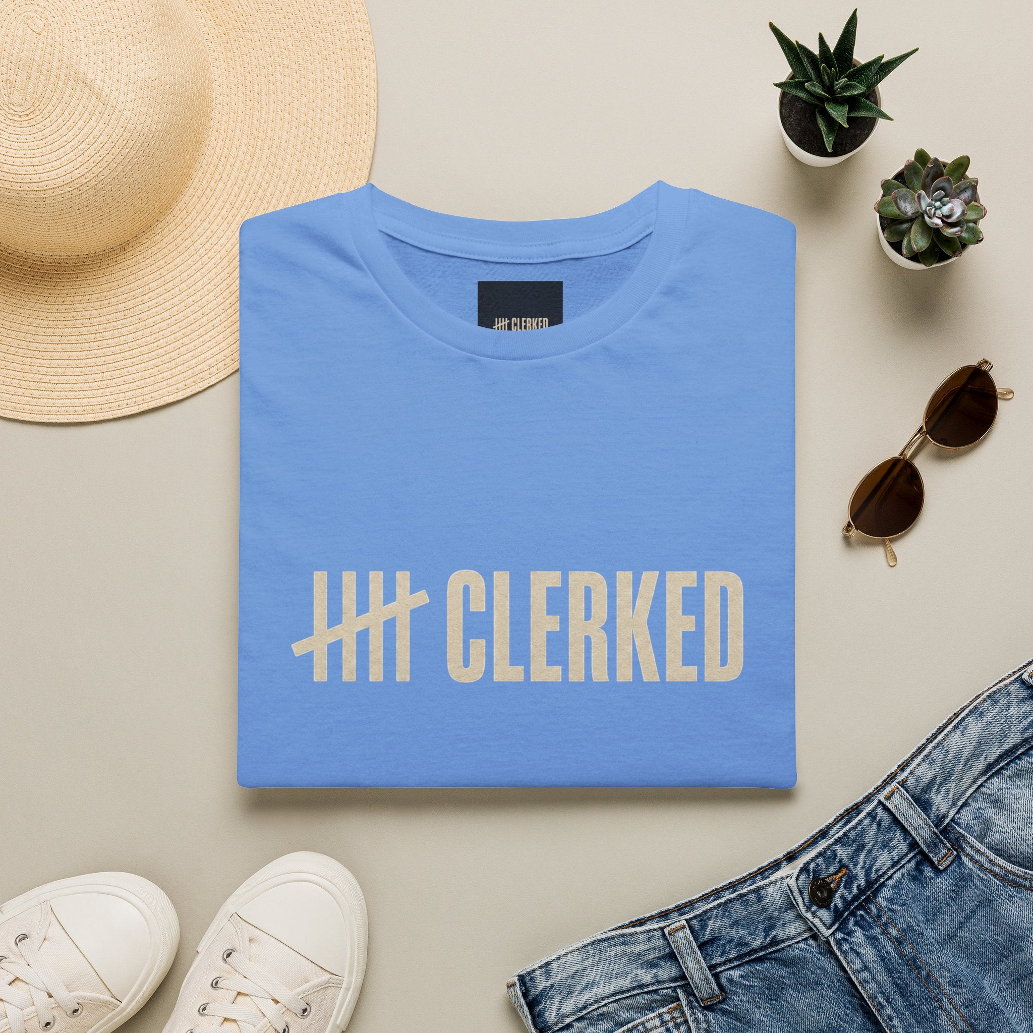 Minimalist Clerked logo print on the front of the flagship graphic tee