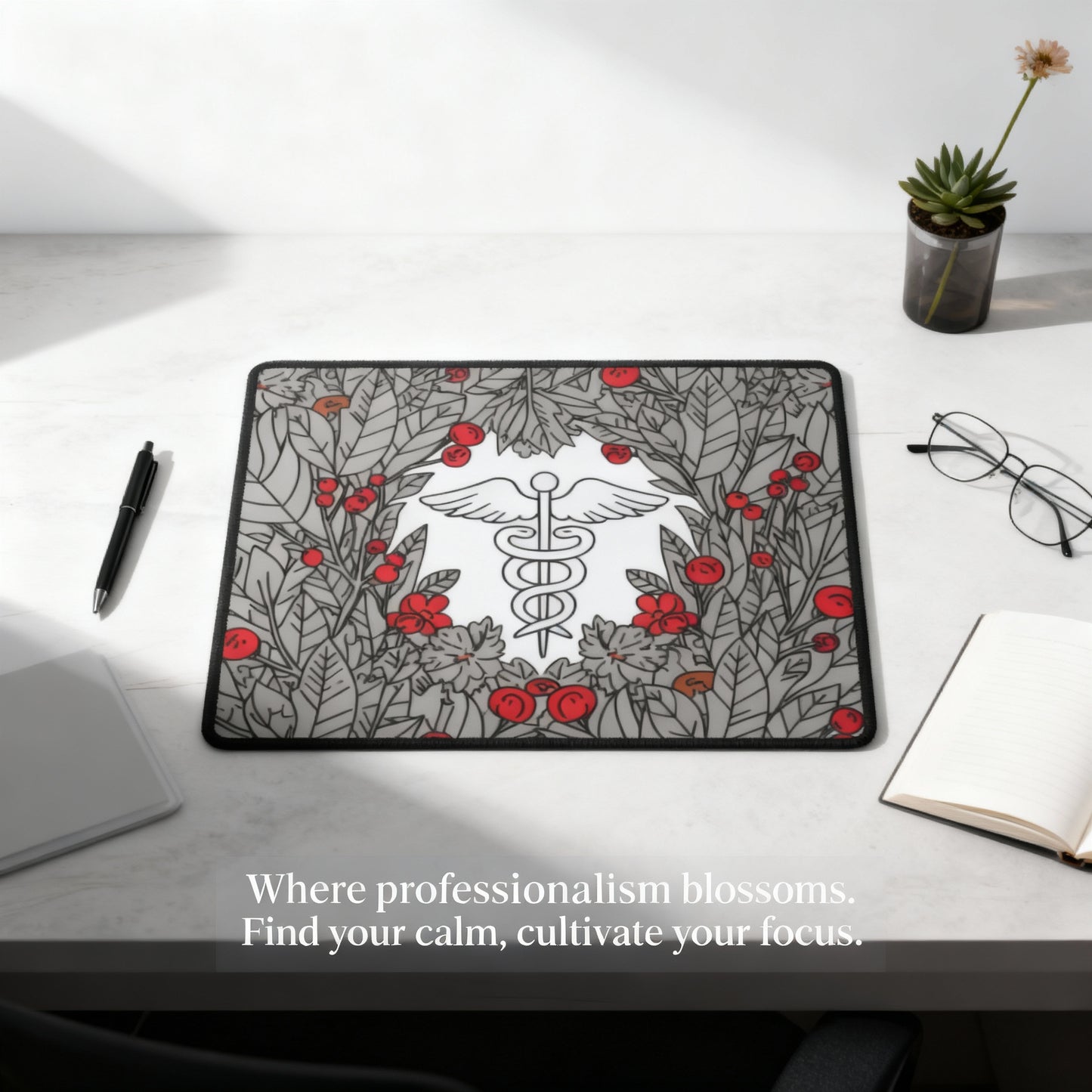 Medical Caduceus Desk Mat floral nurse doctor mouse pad