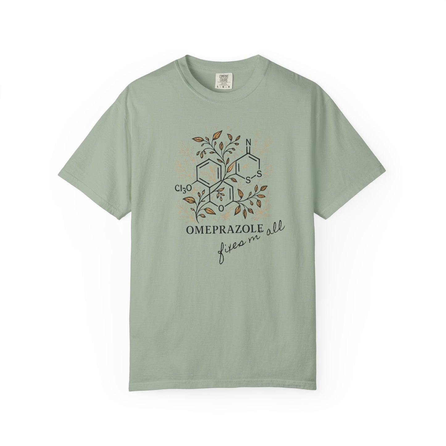 Omeprazole Funny Botanical Pharmacy Tee medical shirt detail 2