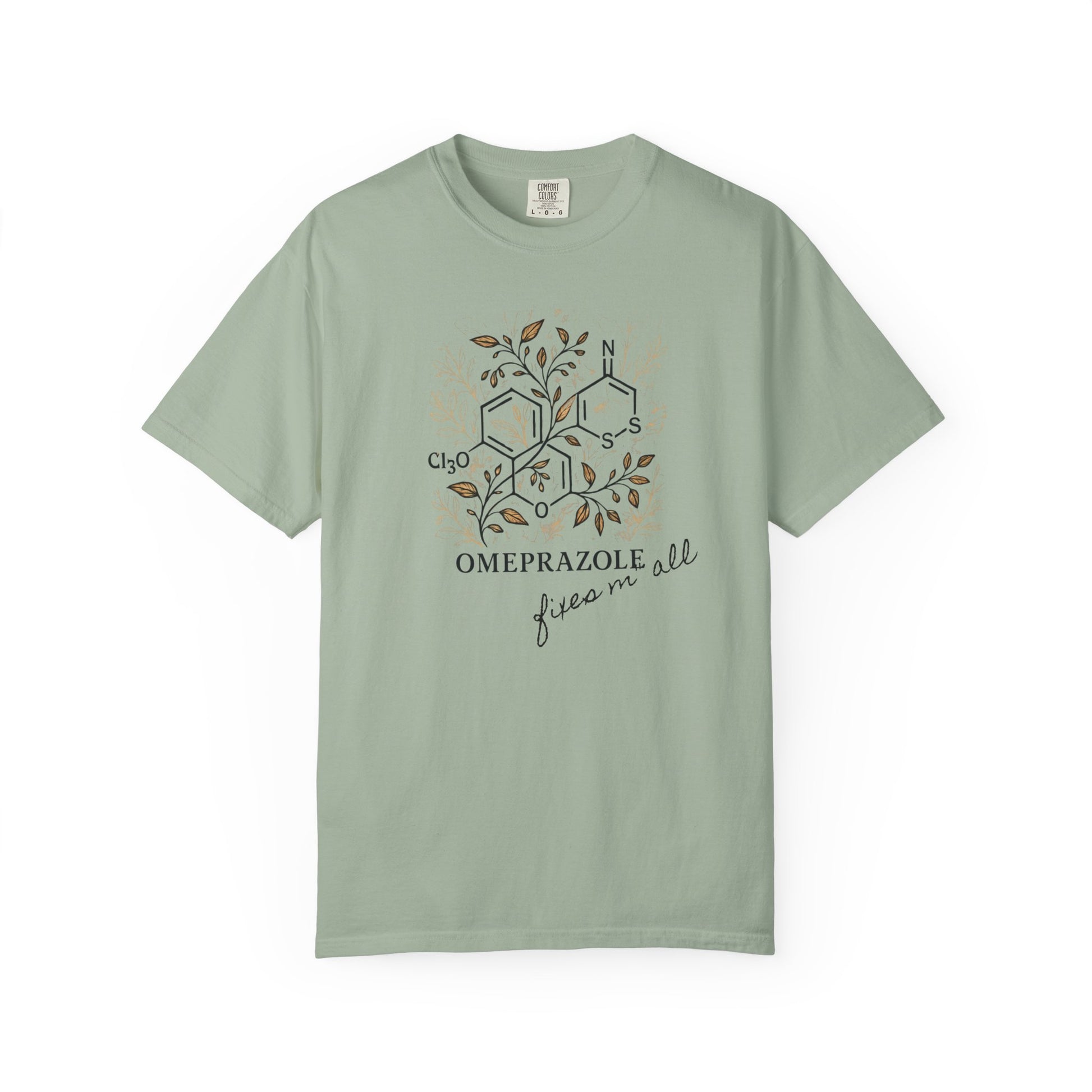 Omeprazole Funny Botanical Pharmacy Tee medical shirt detail 2