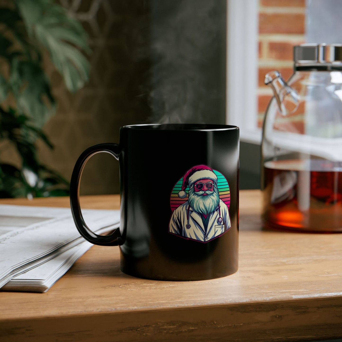 Retro Neon Santa Coffee Mug cyberpunk holiday gift mug