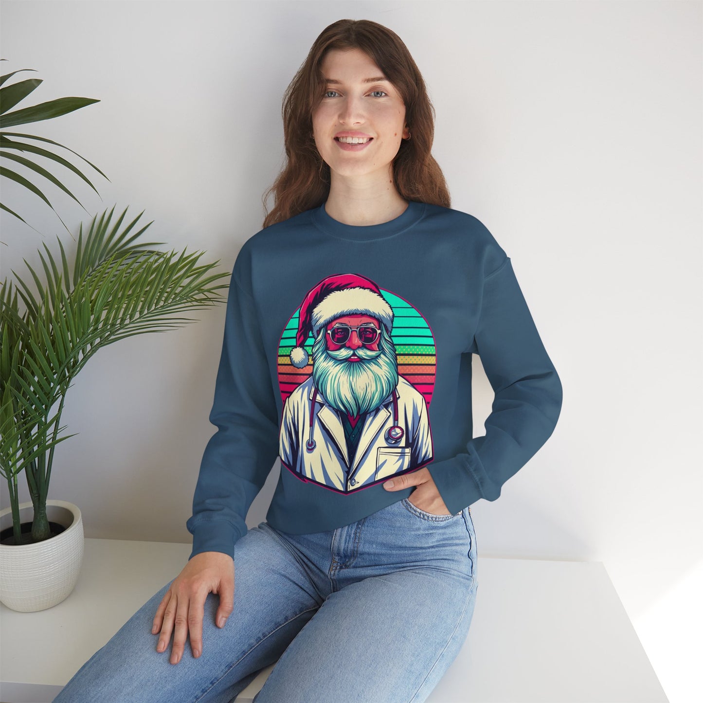 Doctor Santa Retro Sweatshirt | Unisex Holiday Pullover, Christmas Gift - Medical Art Apparel
