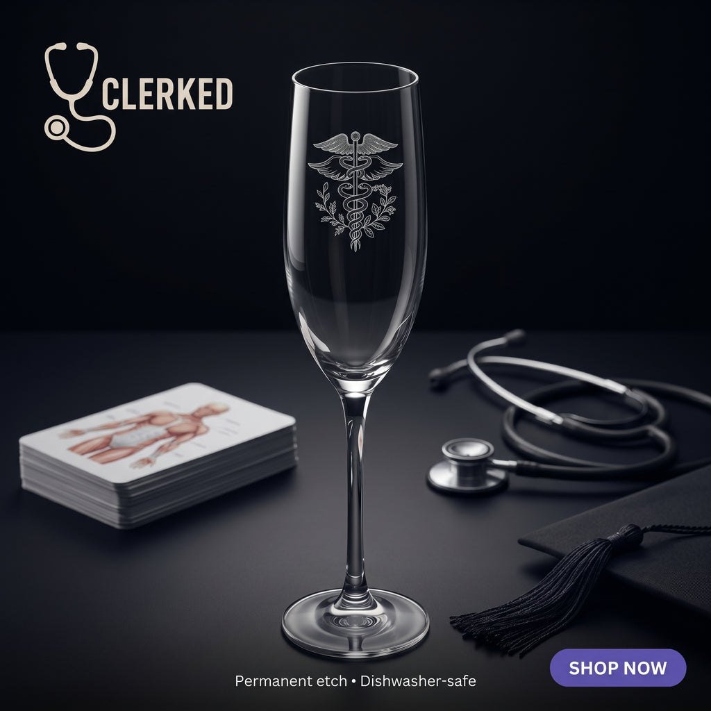 Graduation Champagne Flute  Caduceus Engraved
