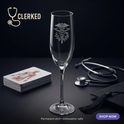 Graduation Champagne Flute  Caduceus Engraved