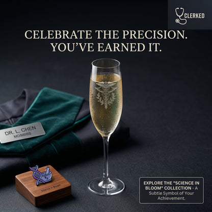 Graduation Champagne Flute  Caduceus Engraved