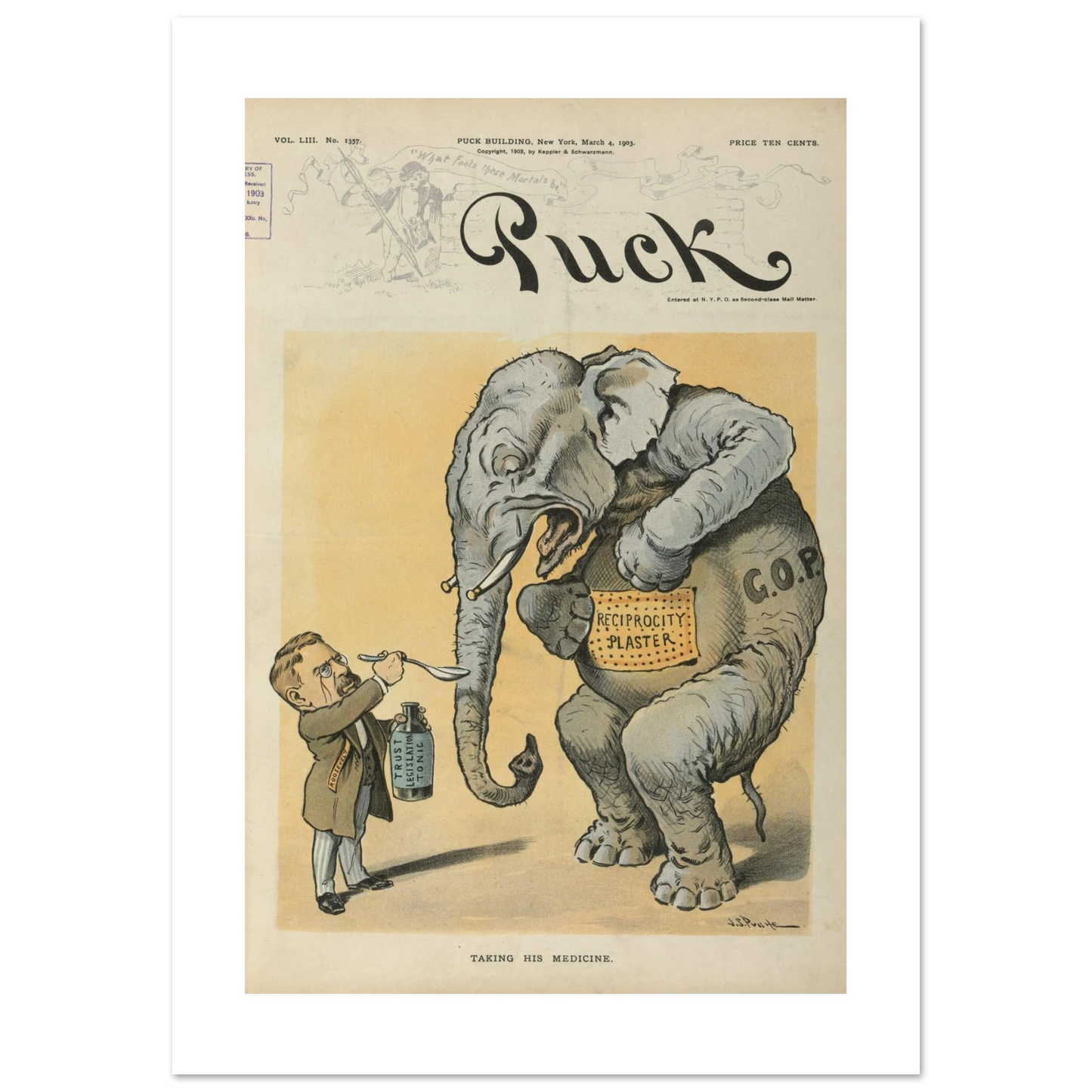 Taking his medicine elephant Cartoon Giclée Print detail 2