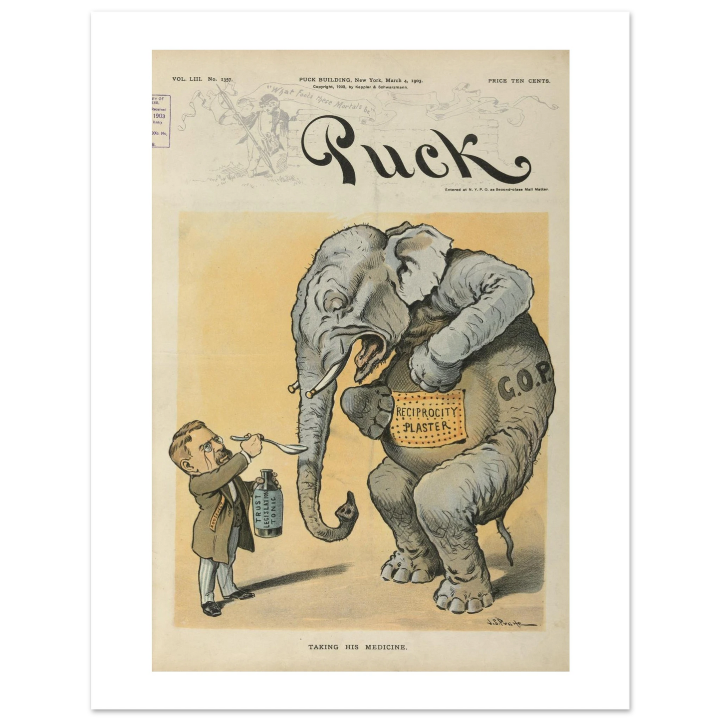 Taking his medicine elephant Cartoon Giclée Print detail 5