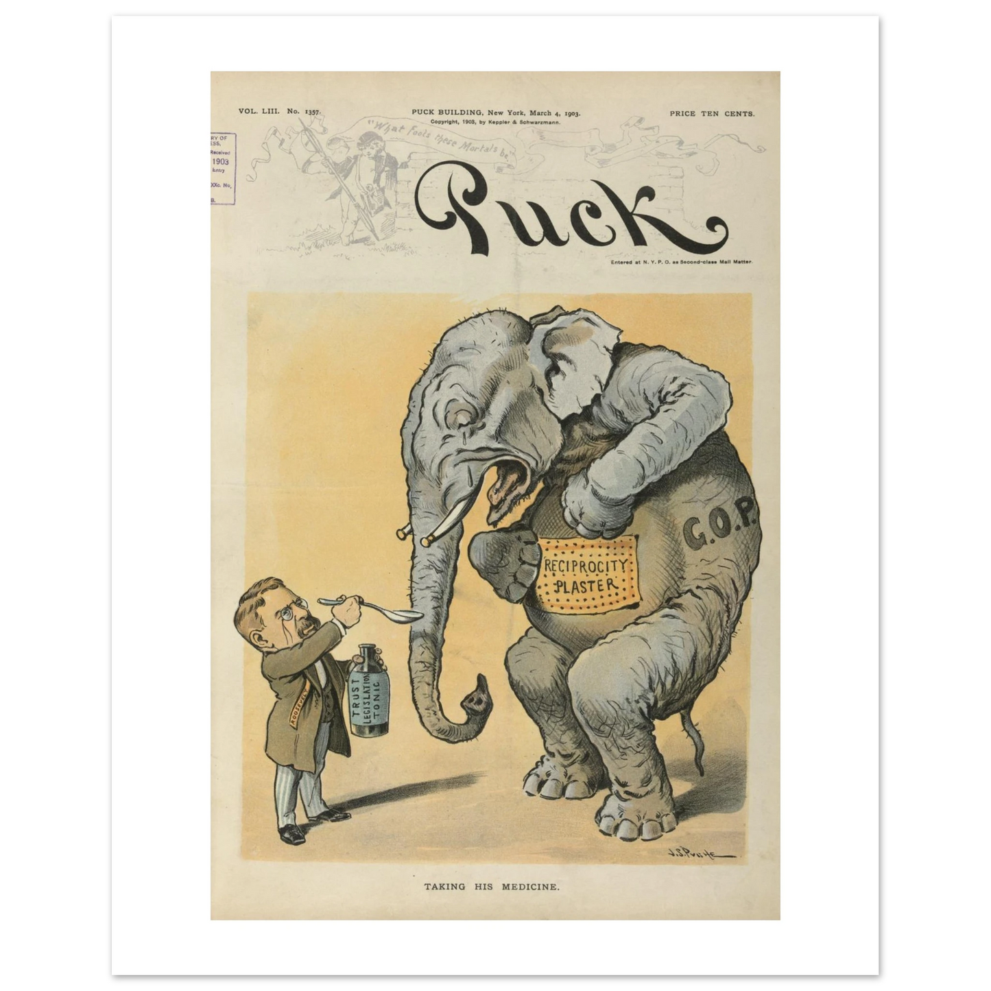 Taking his medicine elephant Cartoon Giclée Print detail 6