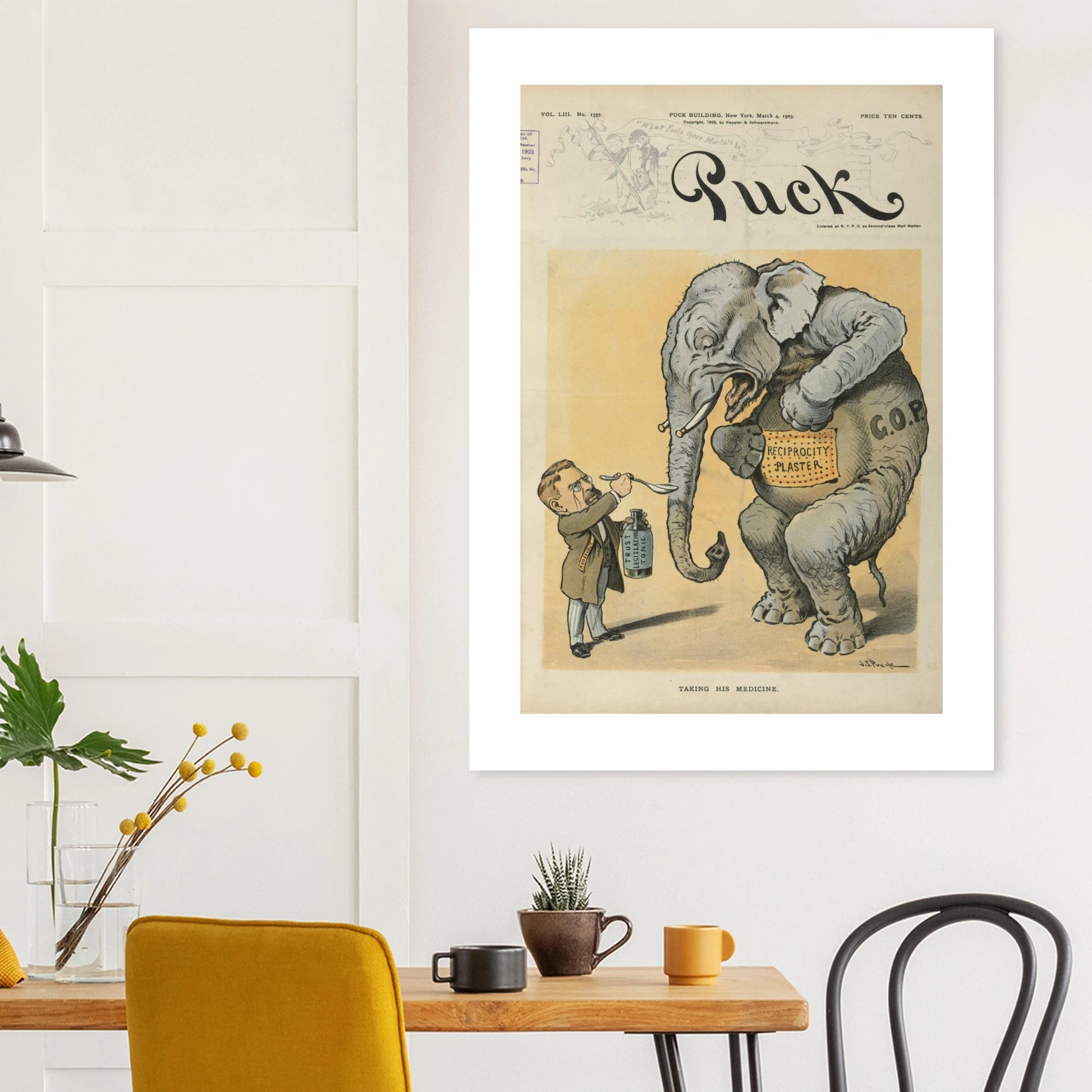 Taking his medicine elephant Cartoon Giclée Print view