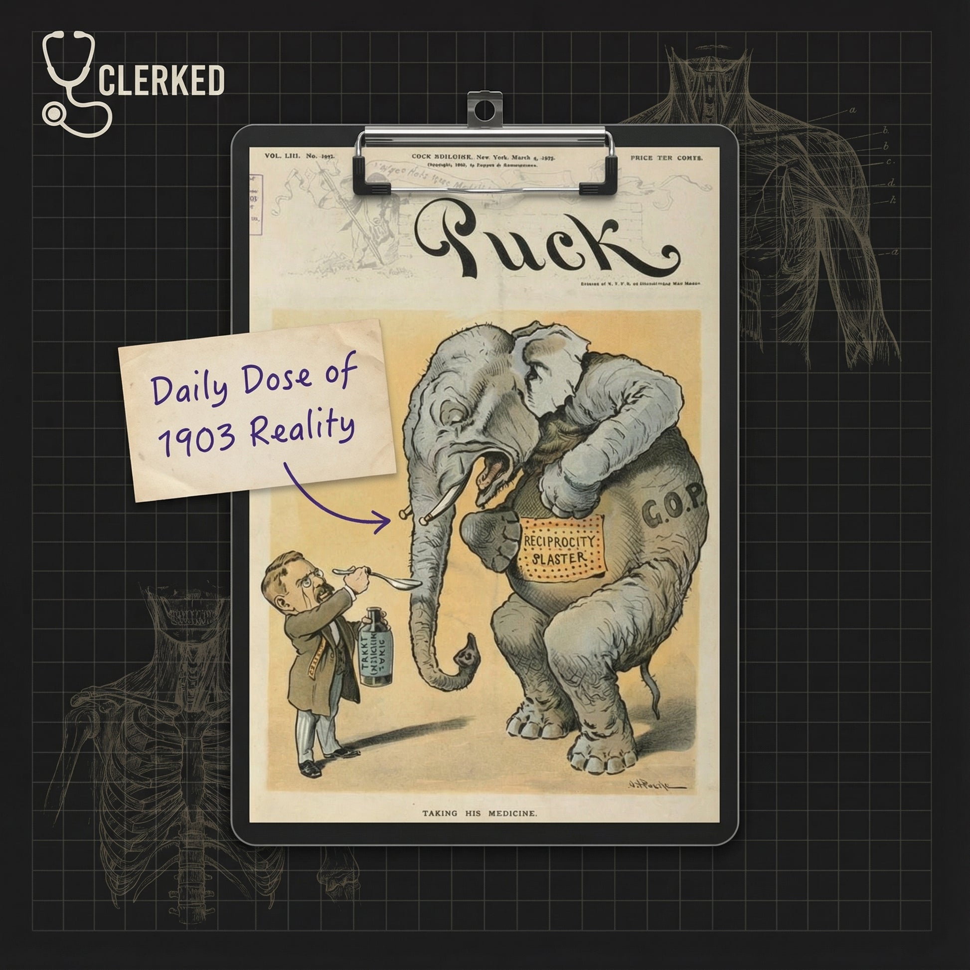 Taking his medicine elephant Cartoon art of medicine print