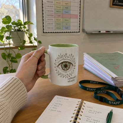 Botanical Iris Anatomy Coffee Mug - Cultivated Identity, Two-Tone 11oz